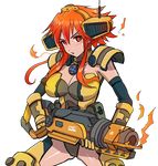  armor blush breasts cannon cleavage elbow_gloves fire gloves gun helmet hmage large_breasts looking_at_viewer mecha_musume orange_eyes orange_hair parted_lips personification scorch_(titanfall_2) thighhighs titanfall titanfall_2 transparent_background weapon 