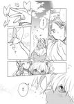 1girl asterios_(fate/grand_order) black_sclera blush bug butterfly butterfly_on_finger butterfly_on_nose comic dress euryale fate/grand_order fate_(series) greyscale hairband horns insect long_hair monochrome purple_hair translated twintails wani_(mezo) 