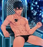  1boy black_hair bulge chair fairy_tail gray_fullbuster male_focus maorenc smile tattoo underwear 