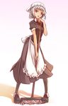  altera_(fate) apron black_legwear boots breasts dark_skin e_mishi fate/grand_order fate_(series) grey_hair looking_at_viewer maid medium_breasts mop open_mouth red_eyes short_hair solo 