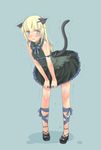  alternate_costume animal_ears aohashi_ame armband black_dress black_footwear blonde_hair blue_eyes blush cat_ears cat_tail choker commentary dress hair_ribbon helma_lennartz highres leg_ribbon mary_janes open_mouth ribbon shoe_ribbon shoes sleeveless standing strike_witches sweat tail tearing_up tears trembling world_witches_series 