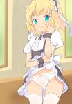  :p aqua_eyes ass_visible_through_thighs blonde_hair bow bow_panties caburi commentary_request cowboy_shot eyebrows_visible_through_hair flat_chest fleur_de_lapin_uniform gochuumon_wa_usagi_desu_ka? hairband hand_to_own_mouth highres indoors kirima_sharo lolita_hairband looking_at_viewer panties puffy_short_sleeves puffy_sleeves short_hair short_sleeves skirt skirt_lift solo thighhighs tongue tongue_out underwear white_legwear white_panties wrist_cuffs 