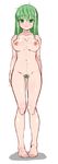  bad_id bad_pixiv_id barefoot breasts breasts_apart colored_pubic_hair full_body green_eyes green_hair karasawa-40 kochiya_sanae large_breasts long_hair looking_at_viewer moderate_pubic_hair nipples nude pubic_hair simple_background sketch solo standing touhou white_background 