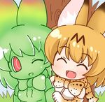  :d ;d ^_^ animal_ears bangs bare_shoulders black_hair blonde_hair blue_sky blush bow bowtie breasts cerval chibi closed_eyes day elbow_gloves eyebrows eyebrows_visible_through_hair eyelashes fang gloves grass green_bow green_gloves green_hair green_neckwear green_shirt green_skin hair_between_eyes kemono_friends looking_at_another looking_to_the_side medium_breasts multicolored multicolored_clothes multicolored_gloves multicolored_hair multicolored_neckwear multiple_girls no_eyebrows no_nose one_eye_closed open_mouth outdoors red_eyes serval_(kemono_friends) serval_ears serval_print shiny shiny_clothes shiny_hair shiny_skin shirt short_hair sky sleeveless sleeveless_shirt smile tongue tree two-tone_hair upper_body white_shirt ziogon 