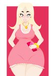  1girl american_dad! blonde_hair blue_eyes blush bracelet breasts earrings eyebrows eyelashes francine_smith jewelry necklace red_earrings solo wide_hips 