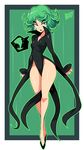  absurdres bigdead93 black_dress breasts covered_navel crossed_ankles crossed_legs dress eyebrows_visible_through_hair flipped_hair full_body green_eyes green_hair high_collar highres long_legs one-punch_man pelvic_curtain short_hair side_slit small_breasts solo tatsumaki watson_cross 