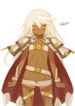  akahuzi alternate_breast_size artist_name bad_id bad_pixiv_id blush closed_mouth collarbone dark_skin eyebrows flat_chest guilty_gear guilty_gear_xrd highres looking_at_viewer navel ramlethal_valentine red_eyes solo twitter_username white_hair 