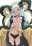 1girl blush braid breasts cleavage fate/grand_order fate_(series) horns jewelry k_jin large_breasts long_hair looking_at_viewer navel necklace pointy_ears simple_background sketch solo tiamat_(fate/grand_order) very_long_hair white_background 