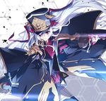  altair_(re:creators) gauntlets hat long_hair military military_uniform re:creators red_eyes saber_(weapon) shako_cap solo sword tsuedzu twintails uniform weapon white_hair 