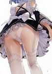  absurdres ass blue_hair detached_sleeves facing_away from_behind from_below garter_straps hair_ribbon head_out_of_frame highres kneepits lace lace_panties matsui_hiroaki page_number panties re:zero_kara_hajimeru_isekai_seikatsu rem_(re:zero) ribbon ribbon-trimmed_sleeves ribbon_trim scan short_hair solo thighhighs underwear upskirt white_legwear white_panties wide_sleeves 