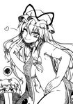  &gt;:) :p ;) bangs blush bow breasts closed_mouth commentary_request elbow_gloves eyebrows_visible_through_hair gloves greyscale hair_between_eyes hair_bow hand_on_hip hand_up hands_in_opposite_sleeves hat hat_ribbon heart highres himajin_noizu large_breasts long_hair looking_at_another looking_at_viewer mob_cap monochrome multiple_girls naked_tabard one_eye_closed ribbon sideboob sidelocks simple_background smile spoken_squiggle squiggle sweat tabard tongue tongue_out touhou v-shaped_eyebrows white_background yakumo_ran yakumo_yukari 