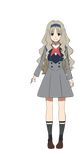 arms_at_sides blue_eyes darling_in_the_franxx dress full_body grey_hair hairband kokoro_(darling_in_the_franxx) mary_janes official_art school_uniform shoes smile solo standing tareme transparent_background 