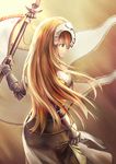  alternate_eye_color alternate_hairstyle armor armored_dress cowboy_shot fate/apocrypha fate_(series) jeanne_d'arc_(fate) jeanne_d'arc_(fate)_(all) long_hair ookashippo profile solo standard_bearer yellow_eyes 