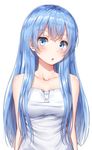 bare_shoulders blue_eyes blue_hair blush breasts cleavage collarbone eyebrows_visible_through_hair highres large_breasts long_hair looking_at_viewer off_shoulder original parted_lips solo superpig upper_body 