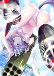  :o animal_ears ass bra breasts cat_ears cat_tail day green_eyes highres holding navel ogata_tei outdoors panties rocket_launcher sanya_v_litvyak silver_hair small_breasts solo strike_witches tail underwear underwear_only upside-down weapon white_bra white_panties world_witches_series 