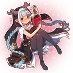  :t bangs black_dress blue_hair blunt_bangs blush boots bottle braid breasts closed_mouth draph dress eyebrows_visible_through_hair full_body granblue_fantasy habit hair_ribbon heart holding holding_bottle knees_together_feet_apart lamretta long_hair looking_at_viewer medium_breasts natsumi_(natumi06) nose_blush orange_ribbon pantyhose red_eyes ribbon solo sparkle thigh_boots thighhighs twin_braids very_long_hair 