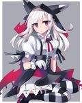  azur_lane commentary_request erebus_(azur_lane) gloves long_hair looking_at_viewer neck_ribbon puffy_short_sleeves puffy_sleeves red_eyes red_ribbon ribbon sasa_onigiri short_sleeves solo striped striped_legwear thighhighs white_gloves white_hair 