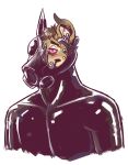  2018 anthro brown_hair clothing dramamine ear_piercing eyebrow_piercing facial_piercing gas_mask goo_transformation hair hypnosis male mammal mask mind_control piercing rubber rubber_suit simple_background smile solo spiral_eyes submissive_male white_background 