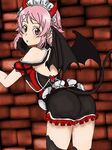  1girl alternate_costume artist_request ass bare_shoulders blush breasts costume detached_sleeves freckles from_behind gloves halloween halloween_costume headdress horns leaning leaning_forward lisbeth lisbeth_(sao-alo) looking_at_viewer maid_headdress open_mouth pink_eyes pink_hair pointy_ears short_hair short_shorts shorts sideboob solo succubus sword_art_online tail thighhighs wings 