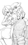  2girls anus ass blush braid breast_hold breast_press breasts centaur from_behind furry fusion gardevoir greyscale hair_over_one_eye half-closed_eyes hand_up highres large_breasts long_hair looking_at_viewer monochrome mudsdale multiple_girls nipples no_humans nude open_mouth pokemon pokemon_(creature) pokemon_rse pokemon_sm presenting pussy short_hair simple_background smile sya_(sya_furry) symmetrical_docking tail tied_hair uncensored white_background 