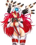  armor bare_shoulders breasts cleavage elbow_gloves firing gloves green_eyes heart heart_hands helmet hmage large_breasts long_hair mecha_musume personification red_hair rocket_launcher smile thighhighs titanfall titanfall_2 tone_(titanfall_2) transparent_background very_long_hair visor visor_cap weapon 