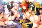  2girls armor bangs bdsm blue_eyes bondage bound breasts gauntlets gloves helmet hmage large_breasts legion_(titanfall_2) mecha_musume multiple_boys multiple_girls nipples orange_eyes orange_hair penis personification pubic_hair pussy_juice scar scorch_(titanfall_2) sex short_hair_with_long_locks sidelocks spread_legs titanfall titanfall_2 white_hair 