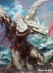  cloud cloudy_sky copyright_name dragon dragon_horns dragon_tail fangs force_of_will horns kakotomirai no_humans official_art open_mouth sky solo tail wings 