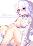  azur_lane bare_shoulders blue_eyes breasts character_name detached_collar dress gloves hair_between_eyes hair_over_shoulder hair_ribbon highres illustrious_(azur_lane) khibiki large_breasts long_hair looking_at_viewer microdress panties pantyshot pantyshot_(sitting) purple_eyes ribbon sidelocks single_thighhigh sitting solo strap_slip thighhighs tiara tress_ribbon underwear white_dress white_gloves white_hair white_legwear white_panties 