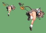  animal_ears ass basket black_footwear dowsing_rod dress green_background grey_dress grey_hair long_sleeves looking_at_viewer mouse mouse_ears mouse_tail nazrin panties pixel_art red_eyes simple_background tail takorin touhou underwear white_legwear white_panties 