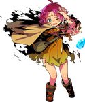  blush boots cape dress fa facial_mark fire_emblem fire_emblem:_fuuin_no_tsurugi fire_emblem_heroes forehead_mark full_body gloves highres himukai_yuuji mamkute one_eye_closed open_mouth pink_hair pointy_ears purple_hair short_hair solo stone torn_clothes transparent_background 