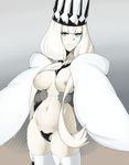  blue_eyes boots breasts c-string cloak crown hat kantai_collection large_breasts long_hair looking_at_viewer midriff navel nipples no_bra northern_water_hime pale_skin panties shinkaisei-kan sidelocks solo steam_captein thigh_boots thighhighs underwear very_long_hair white_hair white_legwear 