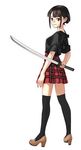  black_eyes black_hair black_legwear commentary_request high_heels katana looking_at_viewer lowres official_art ogura_yui pleated_skirt seiyuu_connection skirt sword thighhighs uq_holder! weapon yuuki_karin 