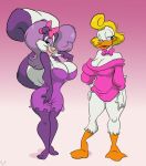  2013 anthro avian big_breasts bird breasts cleavage clothed clothing dress duck duo female fifi_la_fume hair_bow hair_ribbon mammal mephitid ribbons shirley_the_loon skunk slb tiny_toon_adventures warner_brothers 