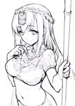  earrings fate/grand_order fate_(series) greyscale haoni indian_clothes jewelry matou_sakura midriff monochrome necklace parvati_(fate/grand_order) polearm sketch spear weapon 