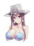 a4typhoon anchor_symbol bare_shoulders breasts cleavage closed_mouth collarbone cowboy_hat earrings grey_hat hair_between_eyes hat hat_belt highres jewelry large_breasts long_hair looking_at_viewer purple_eyes purple_hair simple_background sleeveless smile solo star star_earrings star_print strapless tuscaloosa_(zhan_jian_shao_nyu) white_background zhan_jian_shao_nyu 