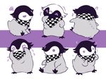  1boy aberu514 animalization bird checkered_scarf crying danganronpa fur musical_note new_danganronpa_v3 ouma_kokichi penguin purple_eyes scarf short_hair sitting solo standing 