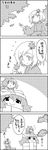  4koma aki_shizuha autumn_leaves bow cirno comic commentary_request day greyscale hair_bow hair_ornament hat highres leaf leaf_hair_ornament letty_whiterock maple_leaf monochrome multiple_girls on_head outdoors person_on_head pointing puffy_short_sleeves puffy_sleeves scarf short_hair short_sleeves shoujo_kitou-chuu skirt skirt_set smile tani_takeshi touhou translation_request tree wings |_| 