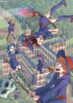  amanda_o'neill big_eyes blonde_hair broom broom_riding brown_hair commentary constanze_amalie_von_braunschbank-albrechtsberger diana_cavendish english_commentary flipped_hair flying hair_over_one_eye hat jasminka_antonenko kagari_atsuko light_green_hair little_witch_academia long_hair looking_at_viewer lotte_jansson multicolored_hair multiple_girls mushroom pale_skin red_eyes school short_hair stanbot_(little_witch_academia) sucy_manbavaran ticcy toon tree wand witch witch_hat 