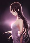  arched_back backlighting bare_shoulders black_hair chinese_commentary choker collarbone commentary_request dress from_side genderswap genderswap_(mtf) hyuuga_neji long_hair naruto_(series) naruto_shippuuden nho_(316784766) profile solo strapless strapless_dress very_long_hair white_dress white_eyes 