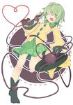  aki_maki_yuu black_legwear blush downscaled dutch_angle eyeball floral_print full_body green_eyes green_hair hat hat_removed hat_ribbon headwear_removed heart heart_of_string highres komeiji_koishi long_sleeves looking_at_viewer one_eye_closed open_mouth phone resized revision ribbon shirt short_hair skirt smile socks solo standing standing_on_one_leg string third_eye touhou white_background wide_sleeves 