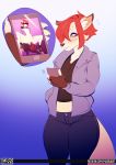 anthro blackmail blush canine clothed clothing girly gradient_background hi_res male mammal phone pornography simple_background solo standing tsudamaku watermark 