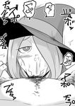  1girl :&gt;= bushimatome cum cum_in_nose fellatio greyscale hair_over_one_eye half-closed_eyes hat hetero little_witch_academia male_pubic_hair monochrome oral penis pov pubic_hair snot solo_focus sucy_manbavaran witch_hat 