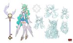  1girl alternate_costume alternate_eye_color alternate_hair_color alternate_hairstyle concept_art fluffy_ears gloves green_hair horn league_of_legends long_hair magical_girl official_art solo soraka star_guardian_soraka thighhighs very_long_hair white_gloves white_legwear white_wings wings 