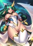  animal_ears armlet bangs blush breasts censored cian_yo corset covered_navel glint gloves green_eyes green_hair hair_ornament horns league_of_legends long_hair low_wings medium_breasts nipples open_mouth parted_lips pubic_hair pussy solo soraka star_guardian_soraka swept_bangs tears thigh_gap thighhighs underbust very_long_hair white_gloves white_legwear wings 