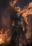  armor burning cape crown dark_souls_iii fire full_armor gauntlets helmet highres male_focus mobius_(suicideloli) solo soul_of_cinder souls_(from_software) sword weapon 