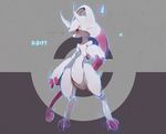  agovitch collarbone feet floating full_body grey_background hand_up horns legs_apart magic mega_mewtwo_y mewtwo navel paws poke_ball_theme pokemon pokemon_(creature) pokemon_rgby red_eyes simple_background two-tone_background 