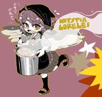  apron bird headgear mystia_lorelei panicking pink_hair piyo_piyo_apron pot shoes sleeves_rolled_up sweatdrop symbol-shaped_pupils touhou wings yellow_eyes yt_(wai-tei) 