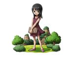  black_hair blue_eyes bodskih book brown_dress collarbone dress full_body holding holding_book long_hair looking_at_viewer nico_robin one_piece outdoors short_dress sleeveless sleeveless_dress smile solo standing transparent_background tree younger 