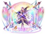  armor armored_boots artist_request boots breastplate carcasonne_(oshiro_project) castle detached_sleeves full_body holding holding_sword holding_weapon long_hair midriff navel official_art oshiro_project oshiro_project_re purple_eyes purple_hair solo sword torn_clothes transparent_background unsheathed weapon 