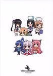  &gt;_o :d absurdres ahoge akatsuki_kirika bangs black_eyes black_hair blonde_hair blue_neckwear blunt_bangs blush_stickers boots brown_hair butterfly_hair_ornament chef_hat chibi cup_ramen food hair_ornament hands_on_hips hat highres hinahime juice_box kazanari_tsubasa kohinata_miku long_hair lying maria_cadenzavna_eve milk multiple_girls necktie on_stomach one_eye_closed one_side_up open_mouth pie pink_hair purple_hair seiza senki_zesshou_symphogear sitting smile standing striped striped_neckwear tachibana_hibiki_(symphogear) tsukuyomi_shirabe twintails very_long_hair x_hair_ornament yukine_chris 